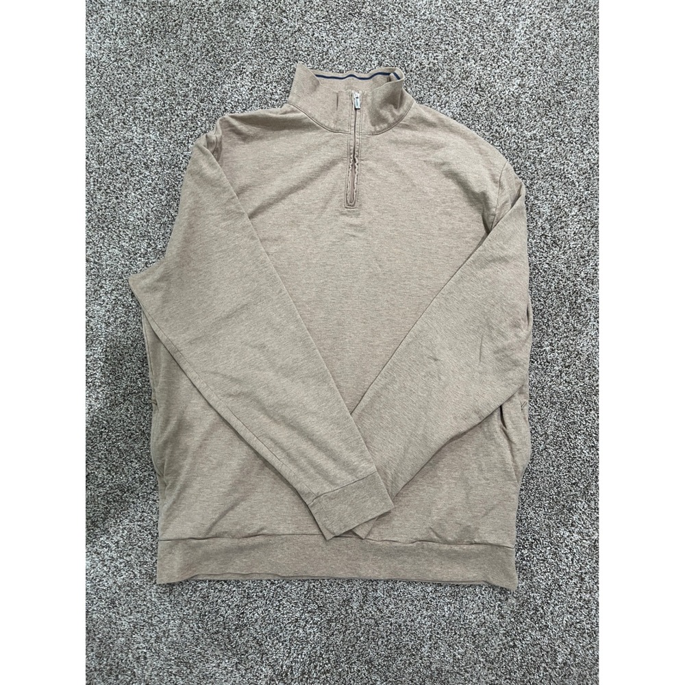 Polo Golf Ralph Lauren Mens Large Tan 100% Pima Cotton 1/4 Zip Pullover Sweater